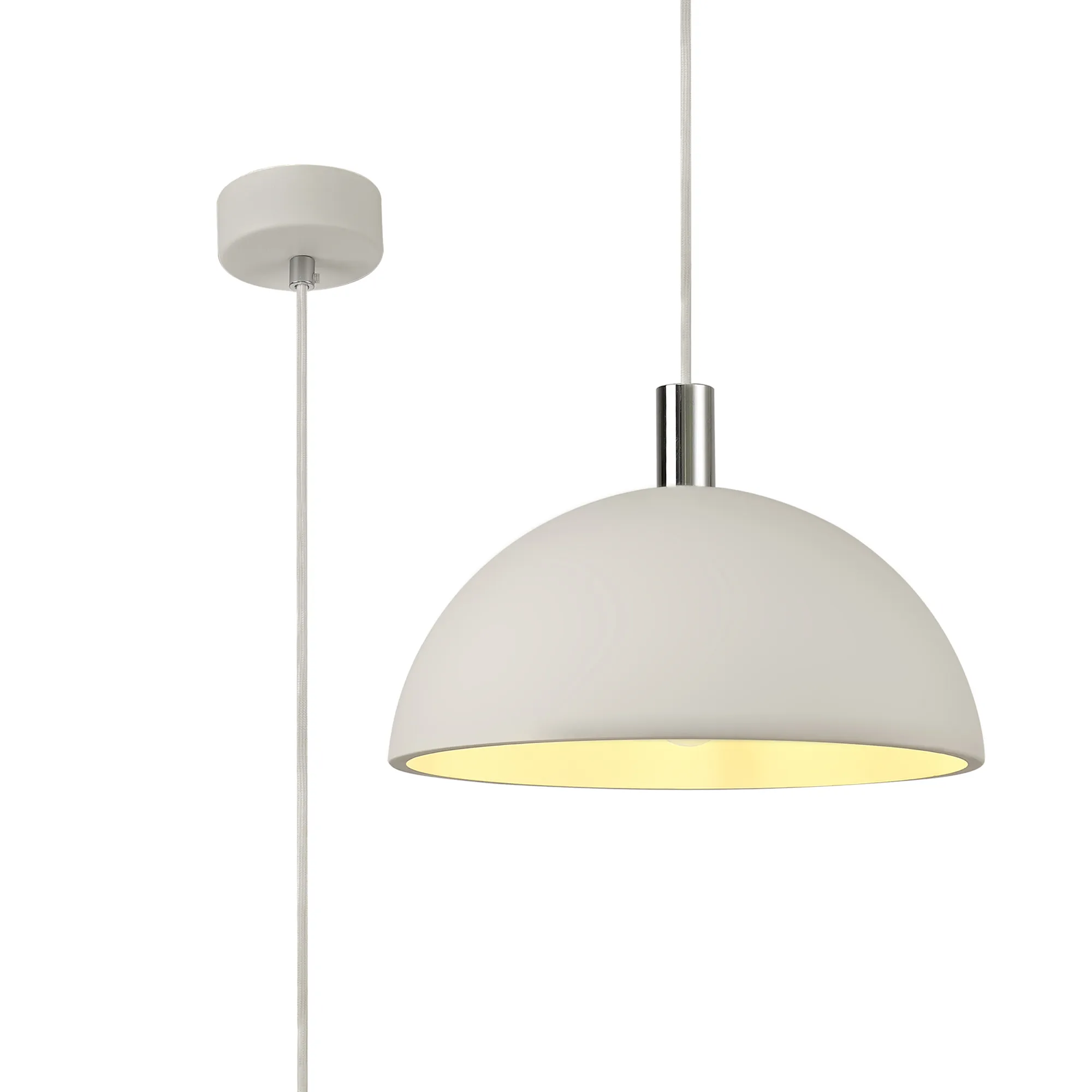 D0504  Alina Dome Pendant 1 Light White Paintable, Polished Chrome